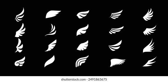 Set of white wings icons. Wings badges. Collection wings badges. Vector illustration.