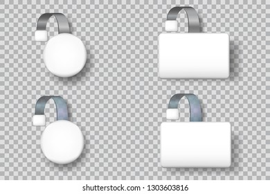 Set of white wobblers isolated on transparent background. advertising wobbler mockup, plastic tags