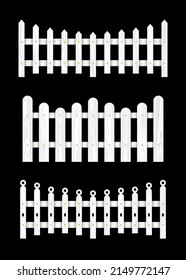 Conjunto de vallas de madera blanca. Ilustración del vector aislada en fondo negro