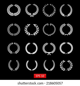 Set of white wreaths: wheat circular laurel heraldry reward achievement leaf nobility laurel wreath