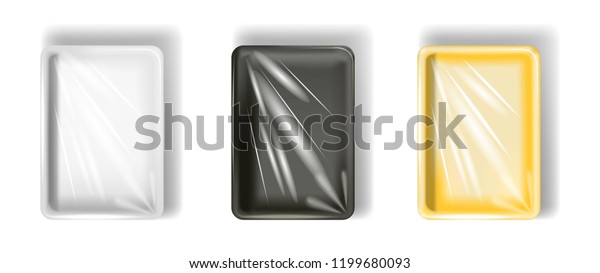 白 黄色 黒のポリスチレン系パッケージ 透明フィルム付き 白い背景に ベクター画像 のベクター画像素材 ロイヤリティフリー