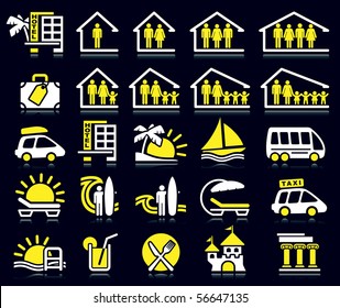 Set of white and yellow summer icons.