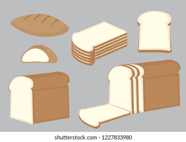 Set of whole bread and wheat bread isolated on a grey background. Vector illustration.