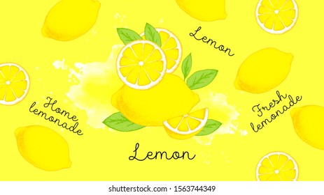 Set of whole, cut in half, sliced on pieces lemons. Lemon, lemonade, fresh lemonade.