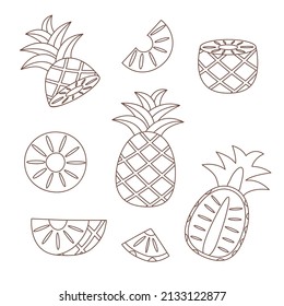 Set whole and cutted of pineapple outline	