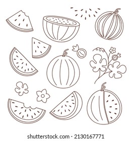Set whole and cutted of watermelon outline