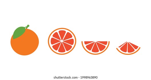 A set of whole grapefruits, pieces, segments, halves, pink grapefruit, citrus fruit, immune booster.  Isolated image, flat vector illustration