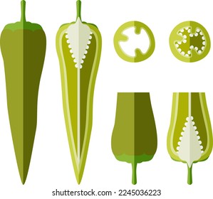 Se ubica con trozos enteros, de medio cuarto, de chiles húngaros. Pimienta de cera húngara. Pimienta caliente. Pimienta chile. Verduras. Estilo plano. Ilustración vectorial aislada en fondo blanco.