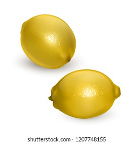 Set of whole and juicy lemons in realistic style, vector illustration on white background