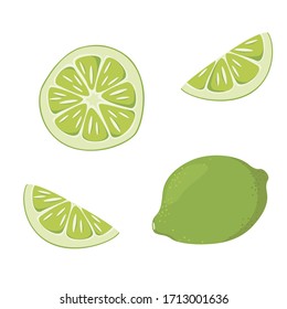Set of whole and sliced lime. Vector illustration in cartoon style isolated on white background.