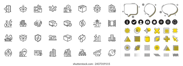 Set of Wholesale goods, House protection and Consumption growth line icons for web app. Design elements, Social media icons. Entrance, Inventory, Online documentation icons. Vector