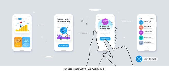 Set of Wholesale goods, Microscope and Messenger mail line icons. Phone ui interface. Include Seo timer, Survey checklist, Motherboard icons. Fake news, Hammer tool, Photo studio web elements. Vector