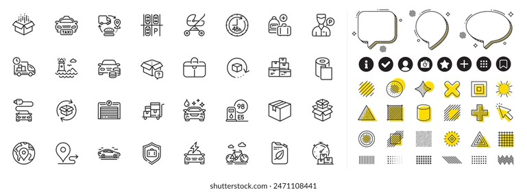 Set of Wholesale goods, Parking garage and Car charging line icons for web app. Design elements, Social media icons. 48 hours, Parking place, Lighthouse icons. Vector