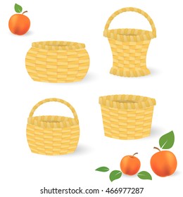 Set of wicker basket isolated on white background. Vector illustration