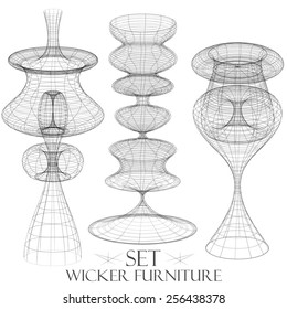 Set of wicker furniture chandelier drawings of objects vintage things vector svg