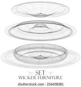 Set of wicker furniture saucer drawings of objects vector