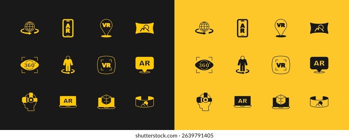 Set Wide angle picture, Augmented reality AR, Virtual, 3d modeling,  and  icon. Vector