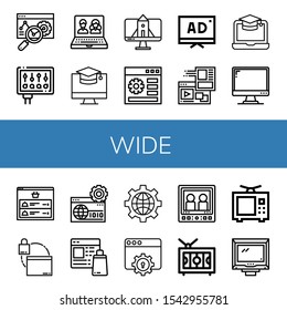 Set of wide icons. Such as Web, Monitor, Online, Screen, Website, Tv, Internet, Television , wide icons