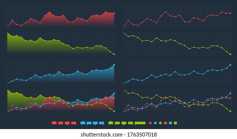 Set Of Wide Linear Graphs On Grid With Dark Background