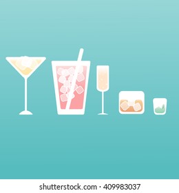 Set of widely known alcoholic cocktails in flat style vector illustration 
