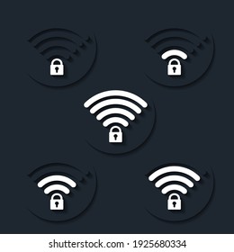 Set of wifi connection locked.  Password Wifi. Wifi and padlock. Illustration vector