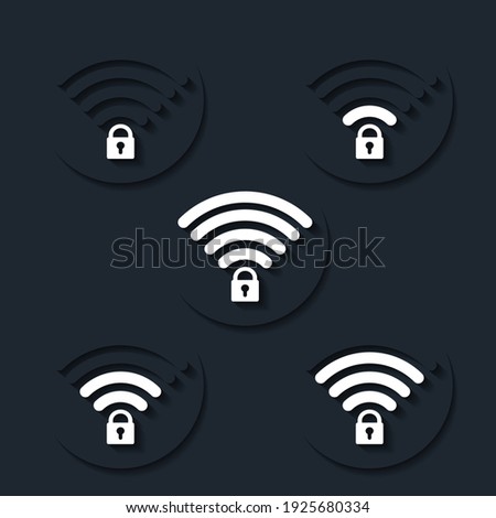 Set of wifi connection locked.  Password Wifi. Wifi and padlock. Illustration vector