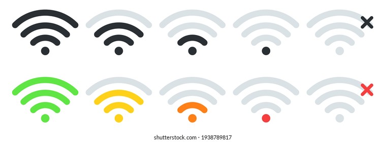 Set von Wi-Fi-verschiedenen Signalpegel. Symbol für die drahtlose Signalstärke Melden Sie sich für Remote-Internetzugang. Farbige und einfarbige Symbole. Vorlage für ui oder ux design. Vektorgrafik