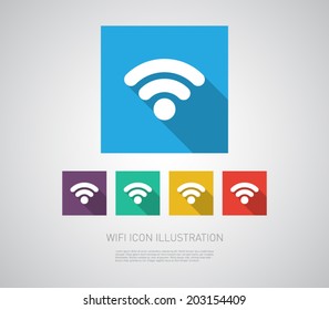 Set of wifi icon illustration with flat design and long shadow. Internet, signal, network. Clean and modern style