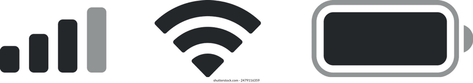 Establecer el icono de wifi aislado en el fondo blanco para el teléfono. Iconos de Estado de la barra del teléfono que incluye la intensidad de la señal del celular, de la batería y del wifi. Vector para teléfono móvil. Ilustración vectorial