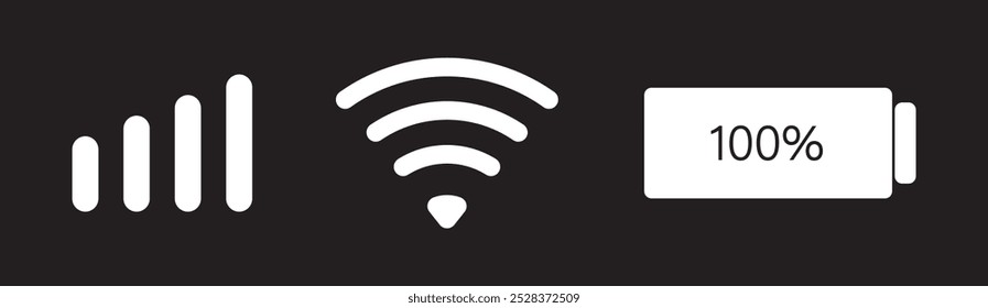 Conjunto de icono de WiFi aislado en el fondo blanco para el teléfono. Iconos del Estado de la barra del teléfono, icono de la batería, fuerza de la señal del wifi. Vector para teléfono móvil. Ilustración vectorial
