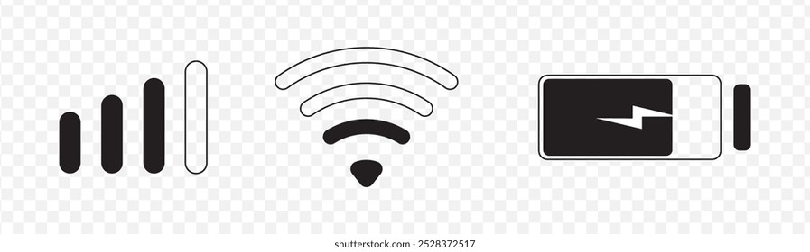 definir ícone wifi isolado no plano de fundo branco para telefone. Ícones de status da barra de telefone, ícone da bateria, intensidade do sinal wifi. Vetor para telefone celular. Ilustração vetorial