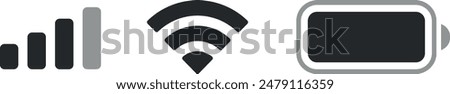 Set wifi icon isolated on white background for phone. Phone bar status Icons which includes cellullar, battery and wifi signal strength. Vector for mobile iphone. Vector illustration