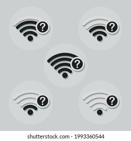 Set of wifi icon with question mark. Wifi help, info. Unknown network, connection problem sign symbol concept. Illustration vector