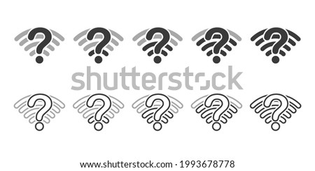 Set of wifi icon with question mark. Wifi help, info. Unknown network, connection problem sign symbol concept. Isolated on white background.  Illustration vector