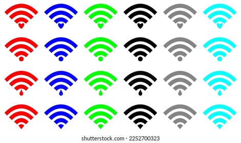 Set of wifi icons with different colors and shapes