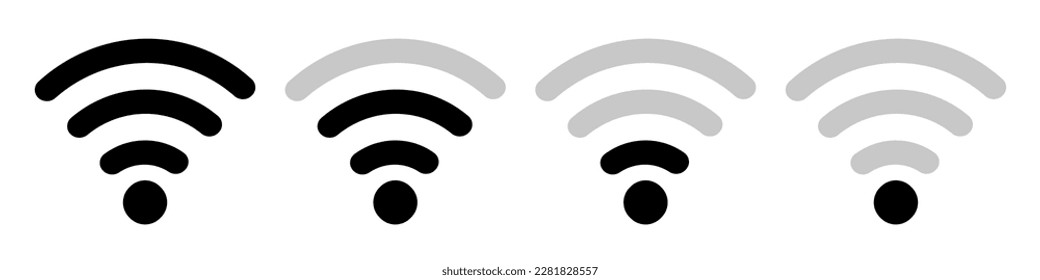 A set of Wi-Fi icons with different styles for different signal strengths. Vector.