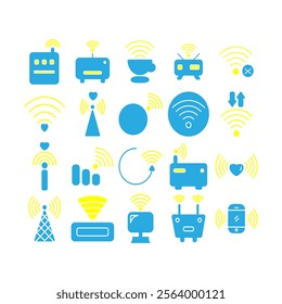 Set of Wi-Fi icons with various signal strengths.