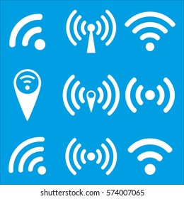 Set of WI-FI icons and wireless connection airwaves isolated on a blue background, vector illustration for web design EPS10