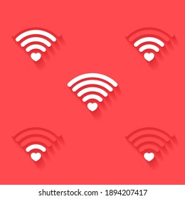 Set Of Wifi With Love. Wifi Signal Icon With Heart. Heart Signal. Love Connection Design Symbol. Illustration Vector