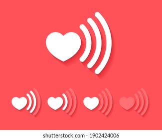 Set of wifi with love. Wifi signal icon with heart. Heart signal. Love connection symbol. Illustration vector