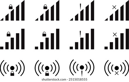 Conjunto de ícono de red WiFi. Teléfono móvil Internet inalámbrico Ilustración vectorial de diferentes símbolos.