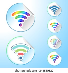 Set of Wi-Fi Network Symbols Round Stickers Illustrations