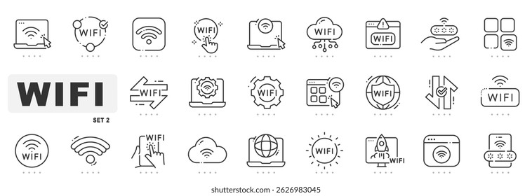 Set of wifi related line icons. Signal , connect, wireless etc. Editable stroke. Set 2