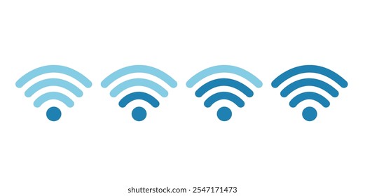 Conjunto de ícones de sinal Wi-Fi em níveis variáveis de intensidade.