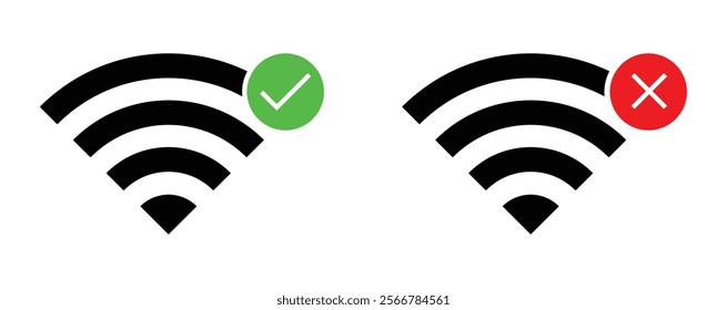 set of wifi symbols. Concept of Wi-Fi connection status connected and disconnected 