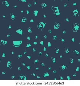 Establece Internet inalámbrico Wi-Fi, cerradura de puerta digital, taza de café y clasificación de estrellas en un patrón sin fisuras. Vector