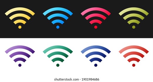 Set Wi-Fi wireless internet network symbol icon isolated on black and white background. Vector.