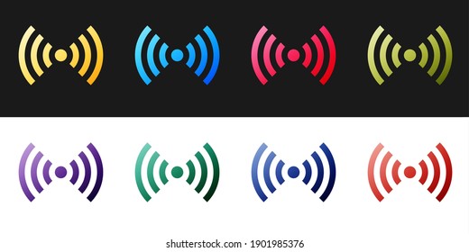 Set Wi-Fi wireless internet network symbol icon isolated on black and white background. Vector.