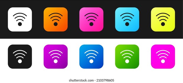 Set Wi-Fi wireless internet network symbol icon isolated on black and white background.  Vector