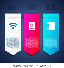 Set Wi-Fi wireless network, Passport and Coffee cup. Business infographic template. Vector